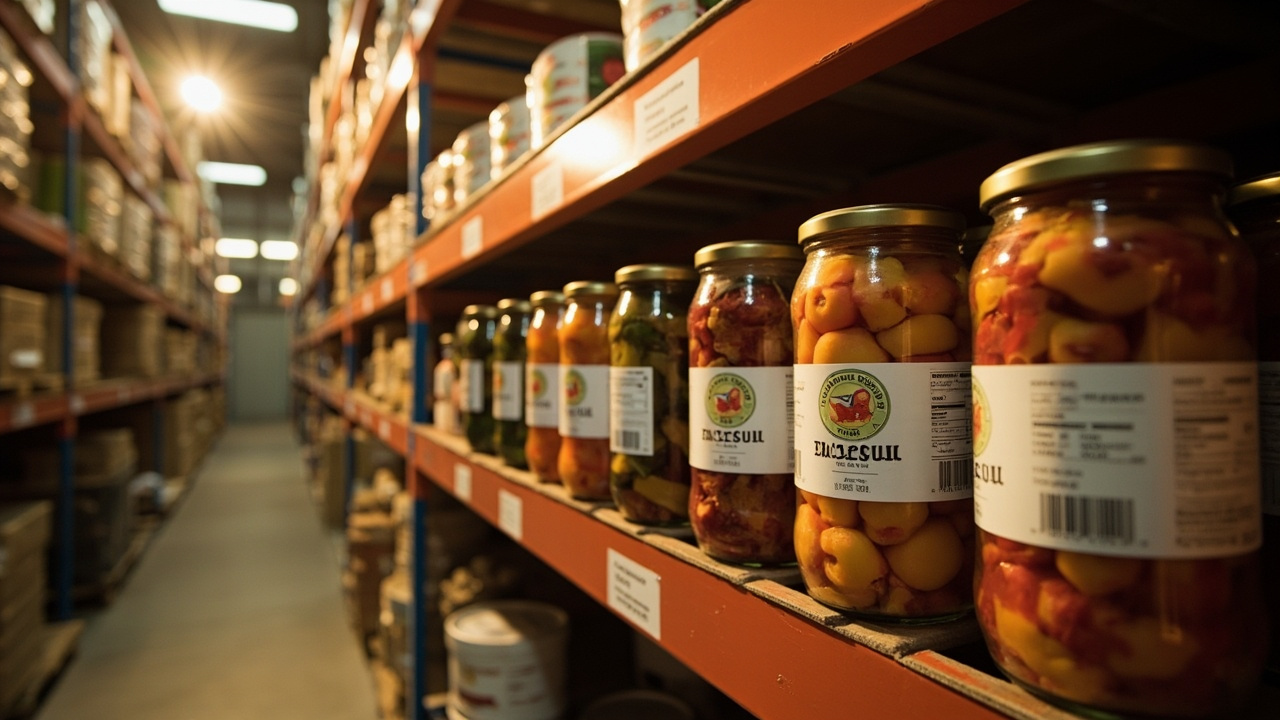 Private label canned food products with custom branding in Chinese warehouse